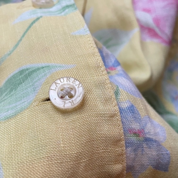 Lauren Ralph Lauren Butter Yellow Tropical Floral Linen Short Sleeve Shirt - Picture 5 of 11